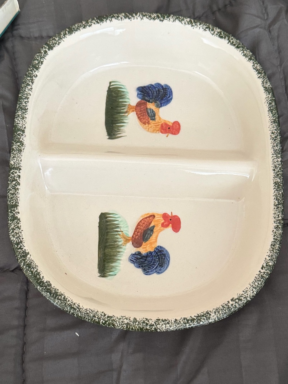 Cream Rooster Ceramic Divided Serving Plate